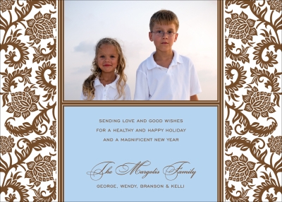 Woodcut - Brown & Blue w/Ribbon Digital Photo Card by Noteworthy Collection