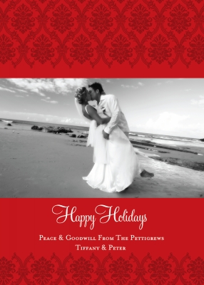 Reverse Damask Red w/Ribbon Digital Photo Card by Noteworthy Collection