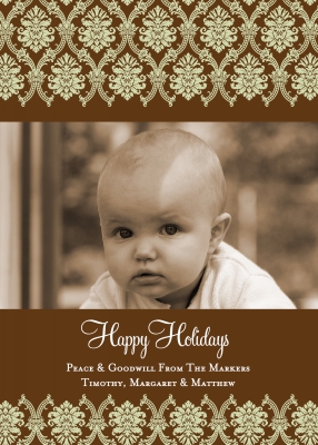 Reverse Damask Brown w/Ribbon Digital Photo Card by Noteworthy Collection