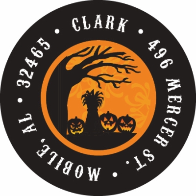 Tree and Pumpkin Silhouette Label Noteworthy Collections Coordinating Return Address Label