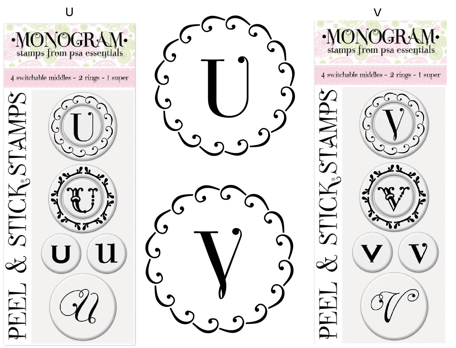 Monograms U and V Stamps